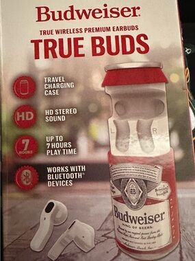Budweiser True Buds Wireless Earbuds - White and Red